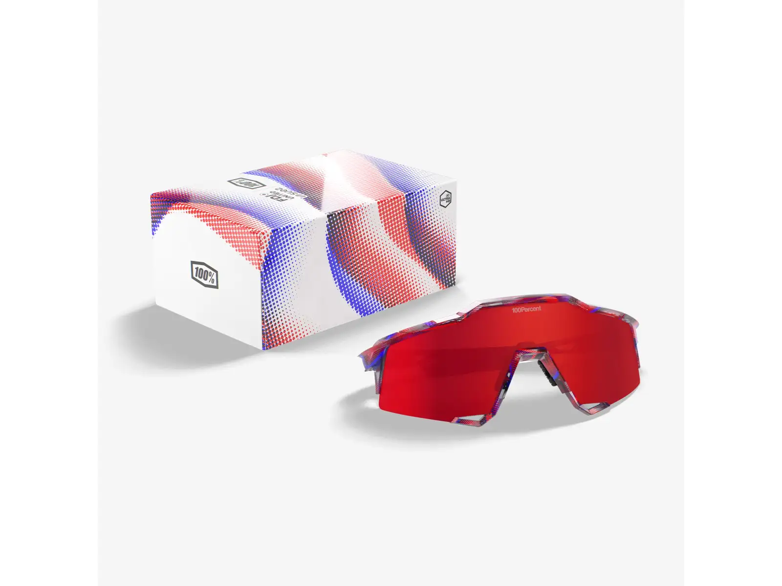 100% Speedcraft okuliare FDJ Gloss Translucent Red/Blue/HiPER Fire Red Mirror Lens