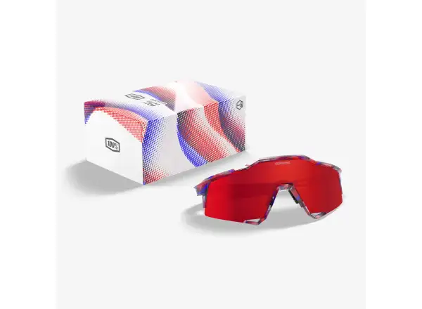 100% Speedcraft okuliare FDJ Gloss Translucent Red/Blue/HiPER Fire Red Mirror Lens
