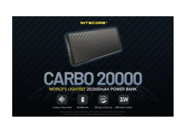 Nitecore výkonná Powerbanka CARBO 20000, USB-C, 20000 mAh