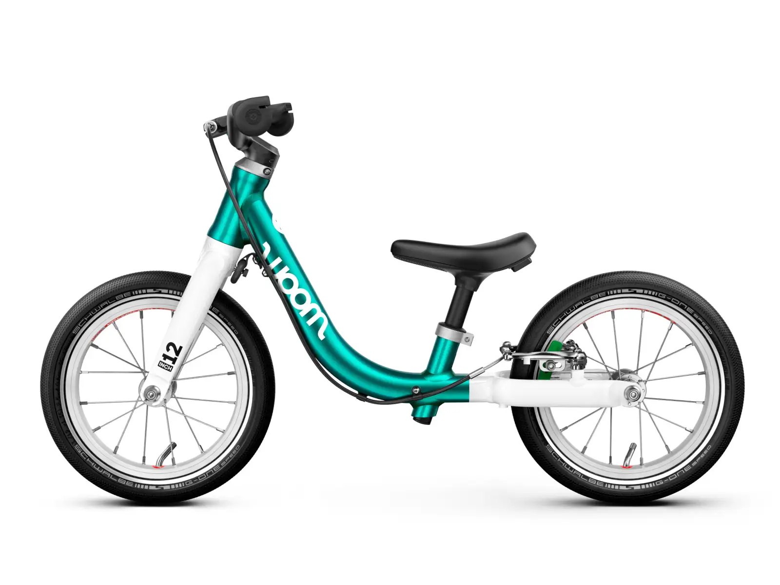Woom GO 1 Metallic Turquoise 12 detské odrážadlo