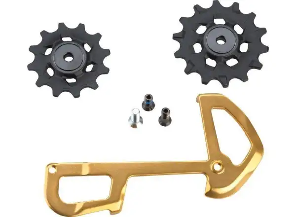 Sram XX1 Eagle kladky a vnútorné vedenie prehadzovačky zlaté