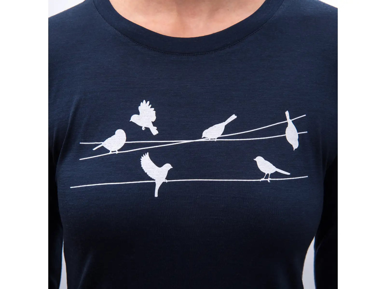 Sensor Merino Active Songbirds dámske tričko dlhý rukáv Deep Blue