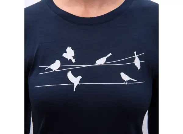 Sensor Merino Active Songbirds dámske tričko dlhý rukáv Deep Blue