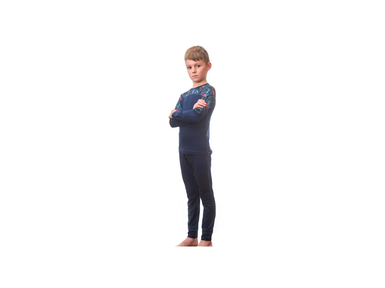Sensor Merino Impress Set detské tričko dlhý rukáv + nohavice deep Blue/Floral