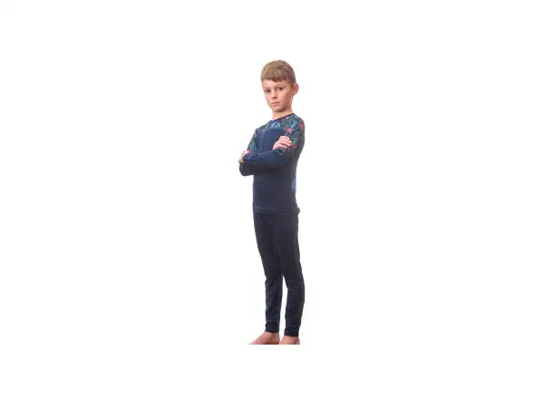 Sensor Merino Impress Set detské tričko dlhý rukáv + nohavice deep Blue/Floral