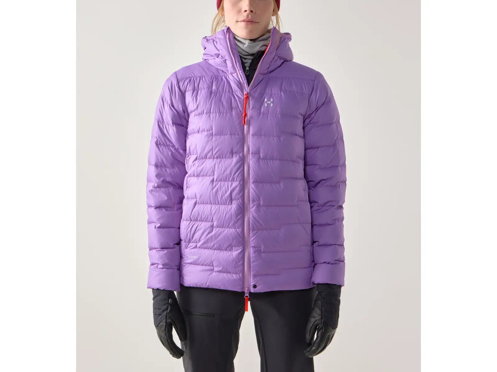 Haglöfs ROC Flash Down hood W dámska bunda Purple Ice/Tech Red