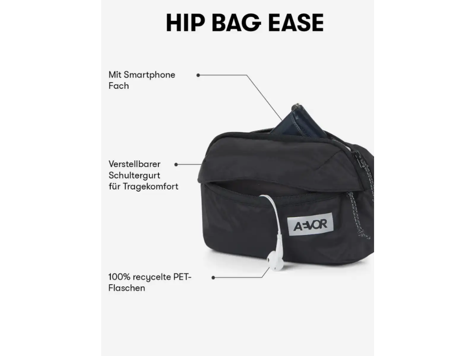 Aevor Hip Bag Ease taštička cez rameno/ľadvinka Black