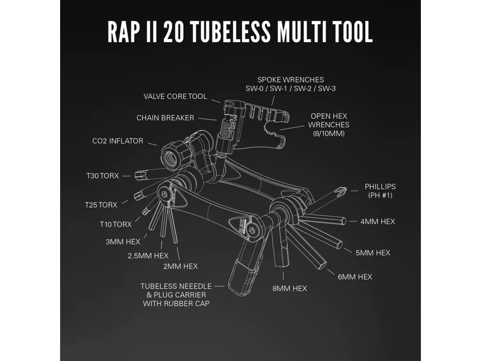 Lezyne Rap II-20 bezdušové multi-kľúčové čierne