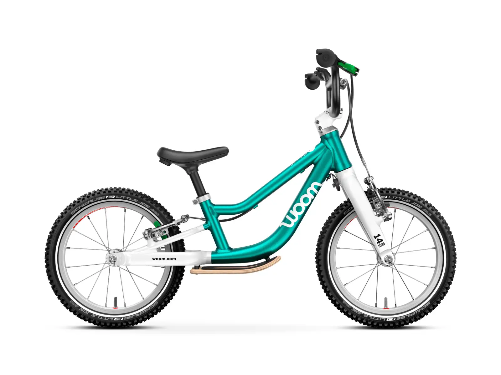 Woom GO 1 Plus Metallic Turquoise 14 detské odrážadlo