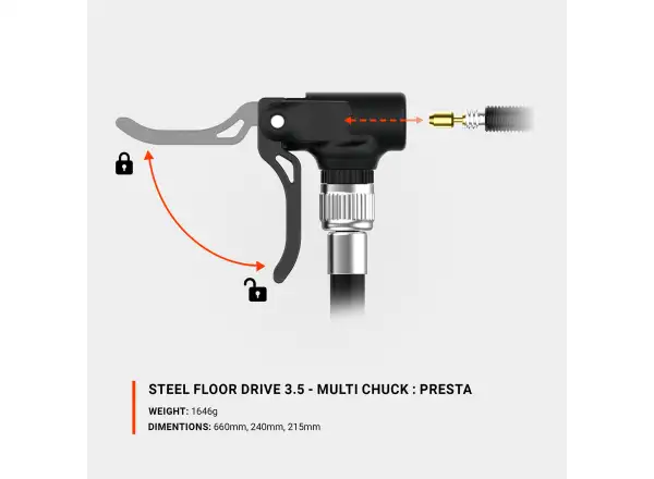 Lezyne Steel Floor Drive 3.5 Presta dielenská pumpa