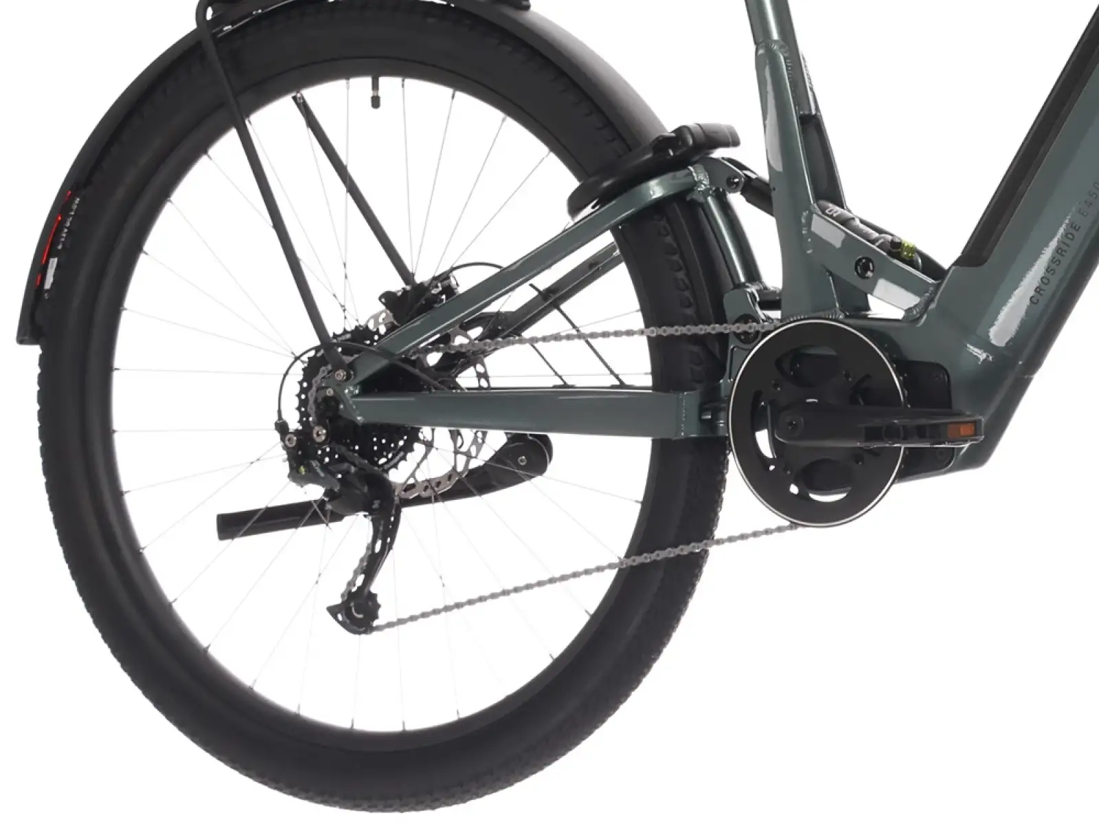Rock Machine Crossride e450 FS nízkonástupový celoodpružený elektrobicykel Ocean Grey/Black